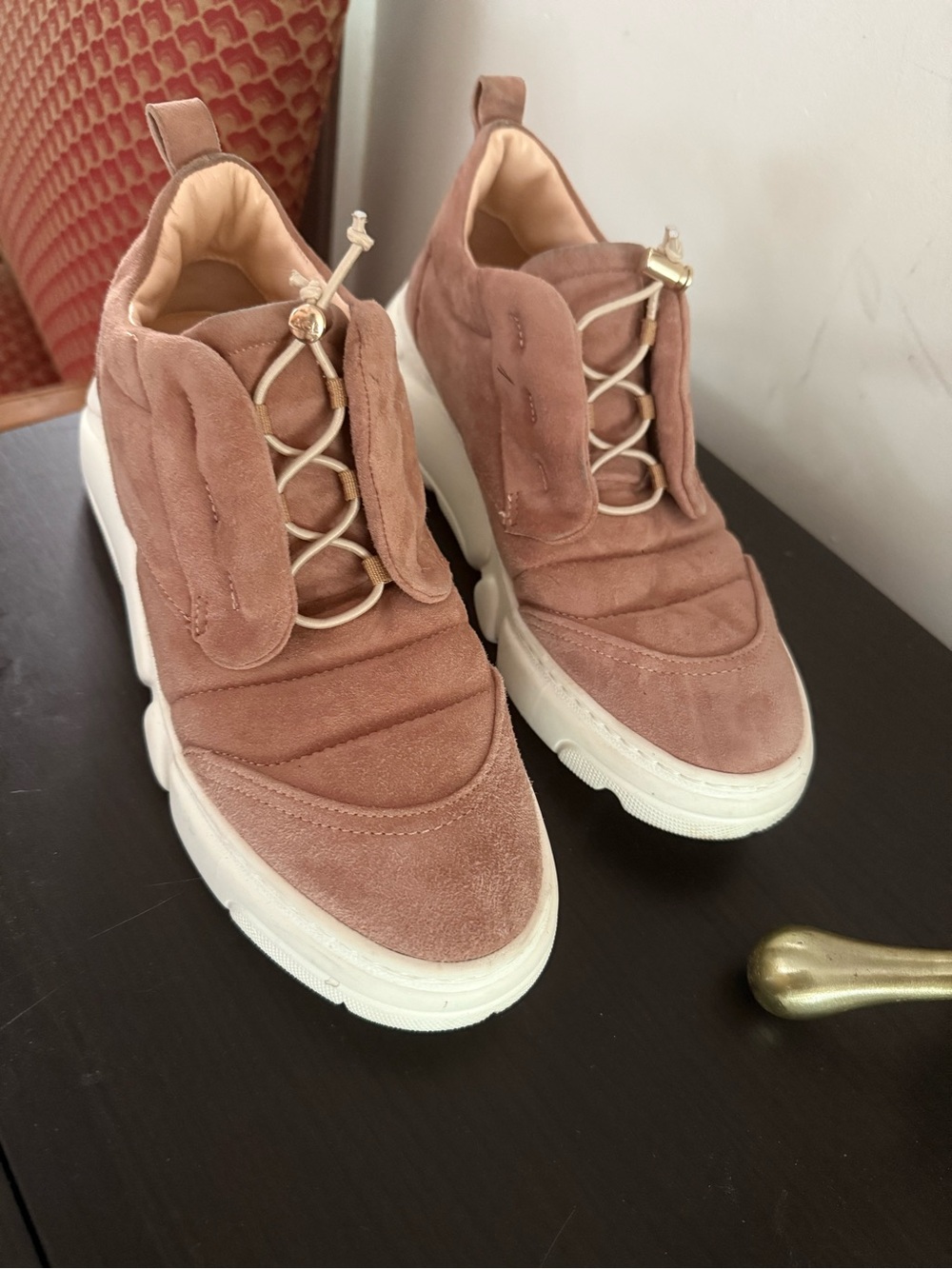 AGL Women's Suede Slip-On Platform Sneakers in Dusty Rose SZ 41